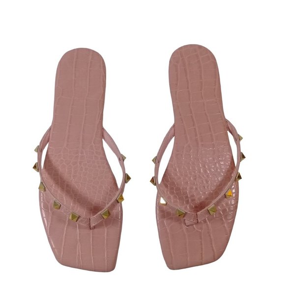 Charlotte Russe Shoes - Charlotte Womens NEW Pink Crocodile Gold Studded Jelly Flip Flop Thong Sandals 6
